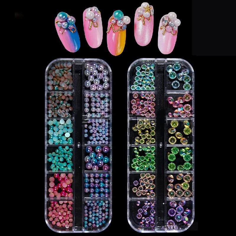 Multi-size Nail Rhinestones 3D Crystal AB Clear Nail Stones Gems Pearl DIY Nail Art Decorations Gold Silver Rivet Rhinestone