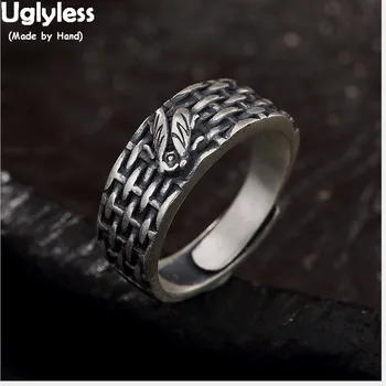 

Uglyless Real 990 Fine Jewelry Thai Silver Weave Texture Women Vintage Opening Rings Ethnic Engraved Cicada Ring Handmade Bijoux