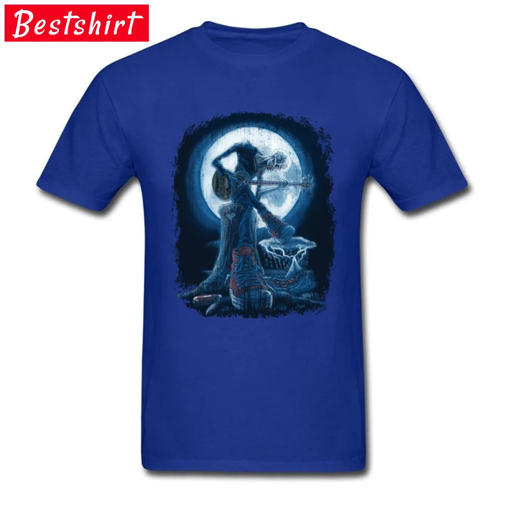 Custom Normal Tops Shirt for Men Hip Hop Mother Day Round Neck All Cotton Short Sleeve T-Shirt Summer Tee-Shirt Full Moon Shines On Old Guitarist Blues blue