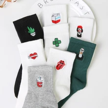 Забавные корейские милые хлопковые носки для женщин и девочек Kawaii с рисунком в виде губ и растений Harajuku Kawaii новые зимние белые носки до щиколотки