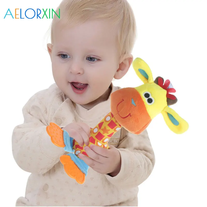 

Cute Colourful Animals Infant Baby Rattles Soft Plush Toys Kids Car Handing Mobiles BB Sounder Ringbell Teether Pelucia