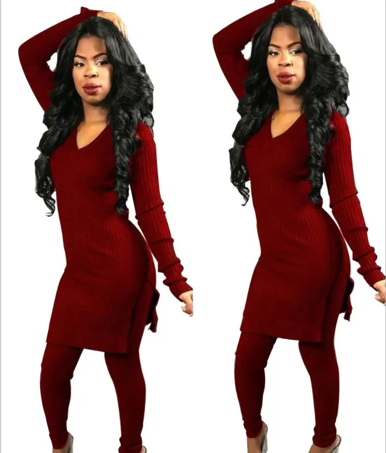 2 Two Piece Set Women Clothes Autumn Winter Outfits Long Sleeve Knit Sweater Tops+Bodycon Shorts Suit Sexy Matching Sets