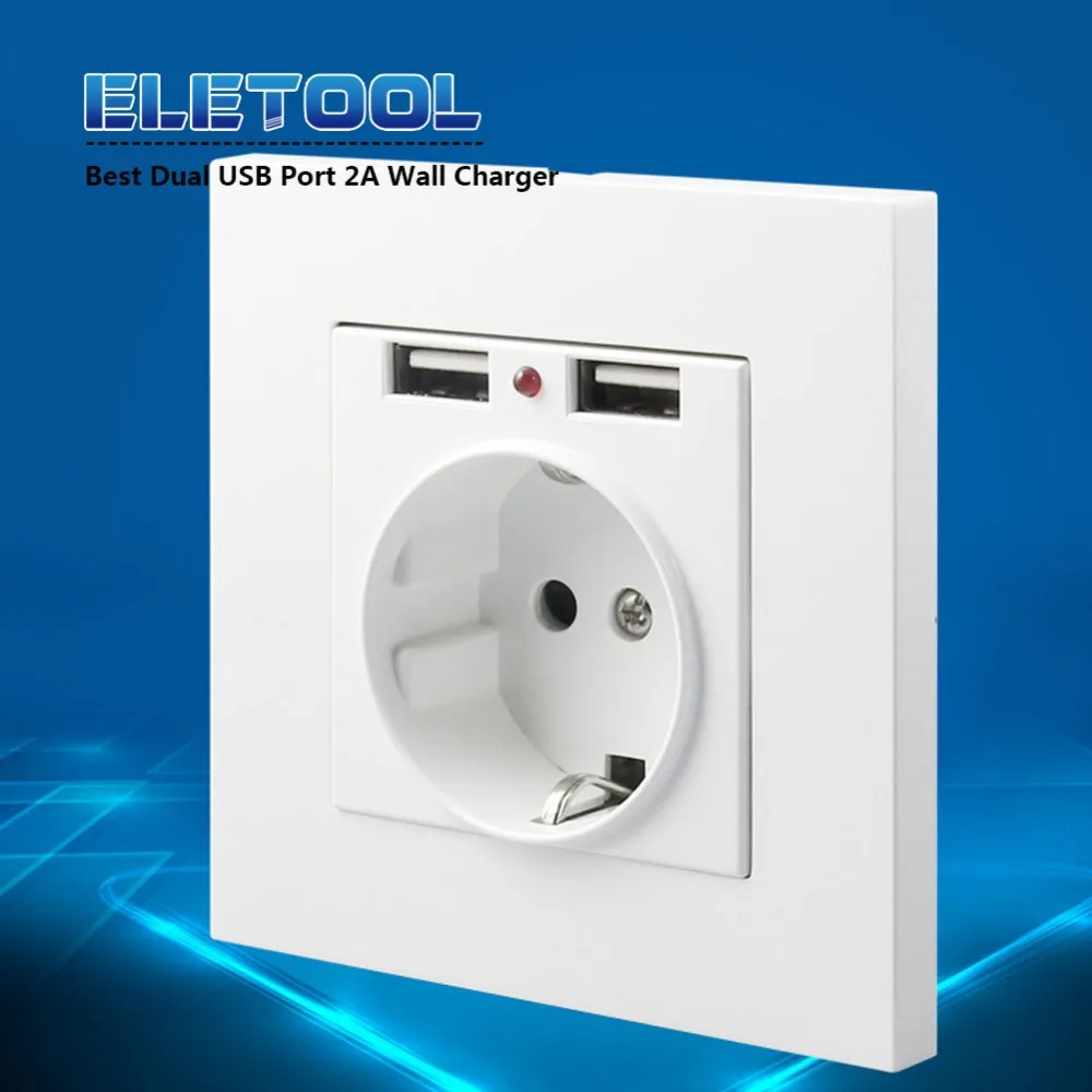 

Best Dual USB Port 2A Wall Charger Adapter EU Plug Socket Power Outlet PanelGrounded Electric Wall Charger Adapter Charging 34