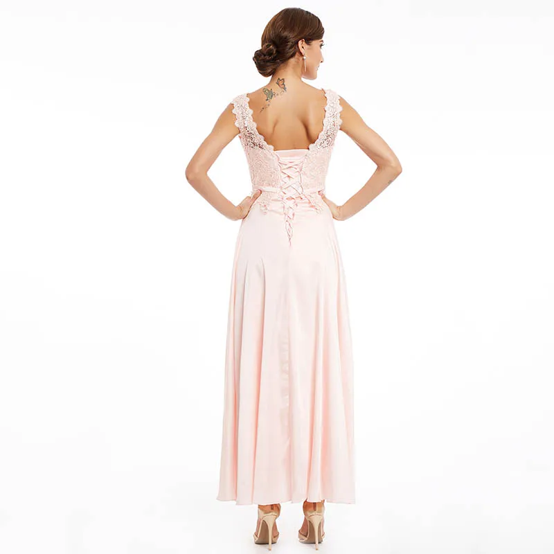 Tanpell simple evening dress pink scoop back lace-up a line ankle length sashes dress women cheap elegant lace long evening gown Tanpell simple evening dress pink scoop back lace-up a line ankle length sashes dress women cheap elegant lace long evening gown