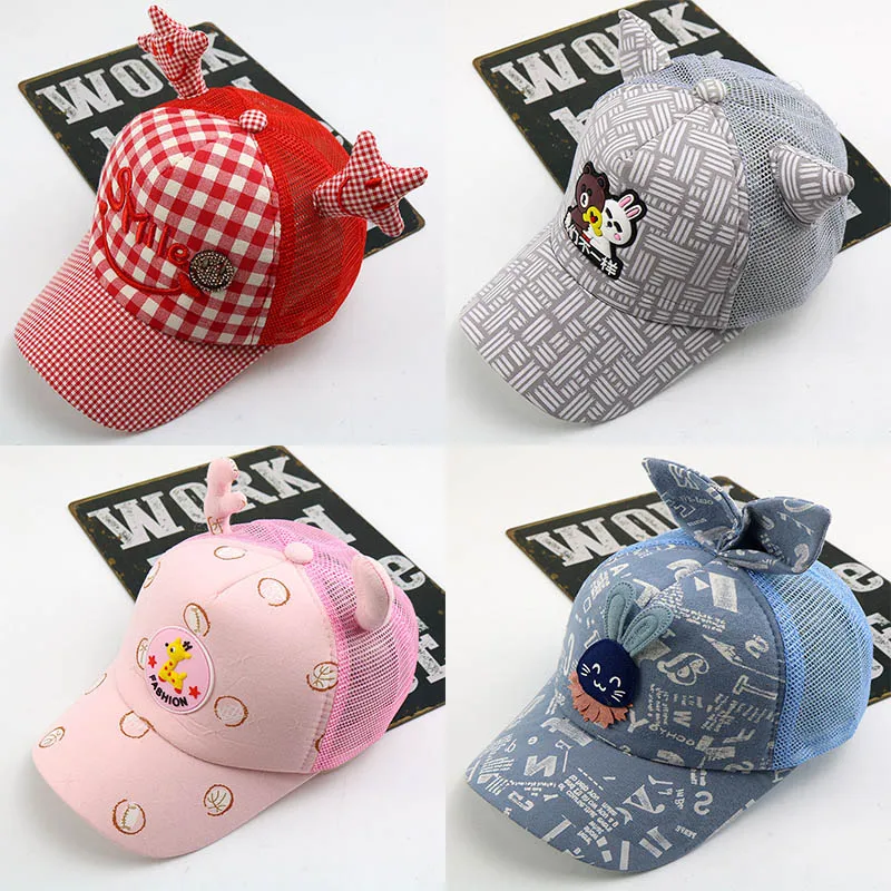 

Cute Cartoon Baseball Caps With Horn Health Breathable Net Hats For Baby Boys Girls Smile Small Elk Lovely Rabbit Snapback Hat