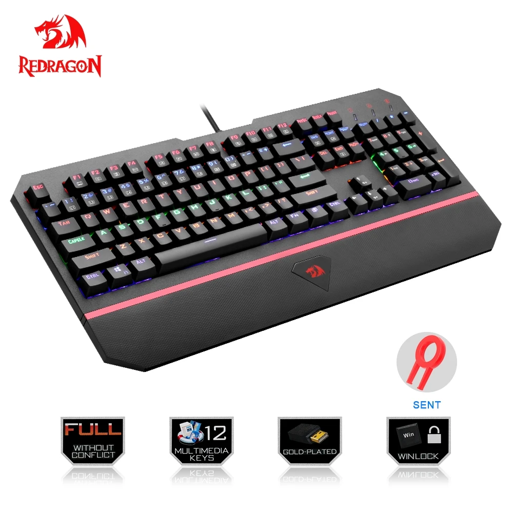 

Redragon K558 Rainbow USB Mechanical Gaming Keyboard Ergonomic Led Backlit 104 Key Anti-Ghosting Wired PC Computer Game