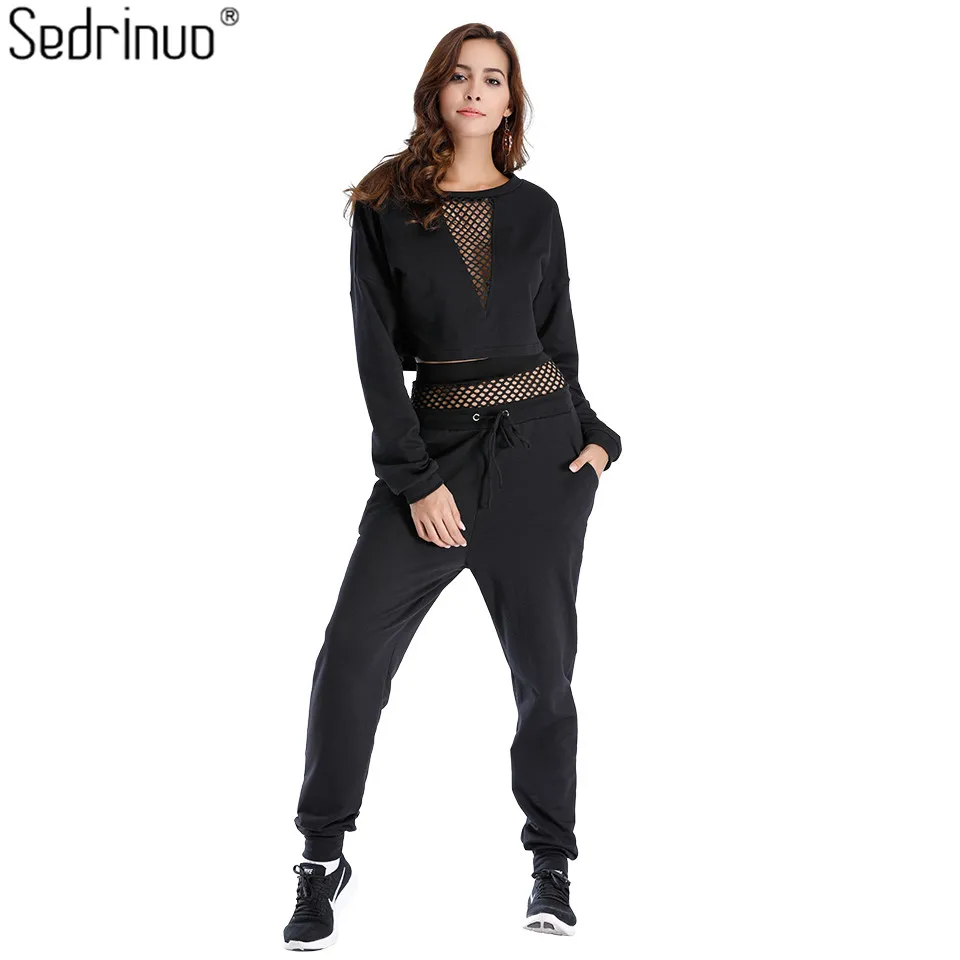 

Sedrinuo Casual 2 Piece Set Women Pant and Top Long Sleeve Round Neck Tracksuit Women Two Piece Outfits Black Tracksuits