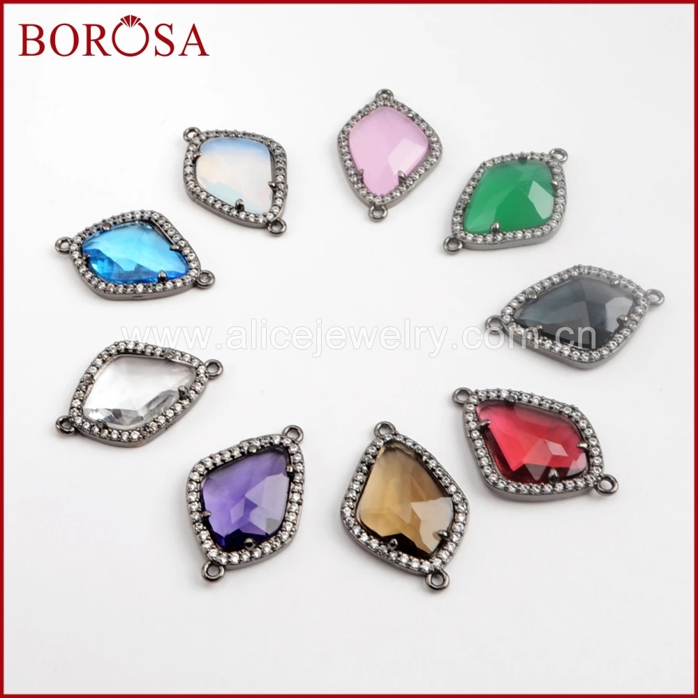 

BOROSA Black Color 10/15PCS Drusy Micro Pave CZ Rhinestone Faceted Stone Connectors Mixed Double Charms Connector WX924