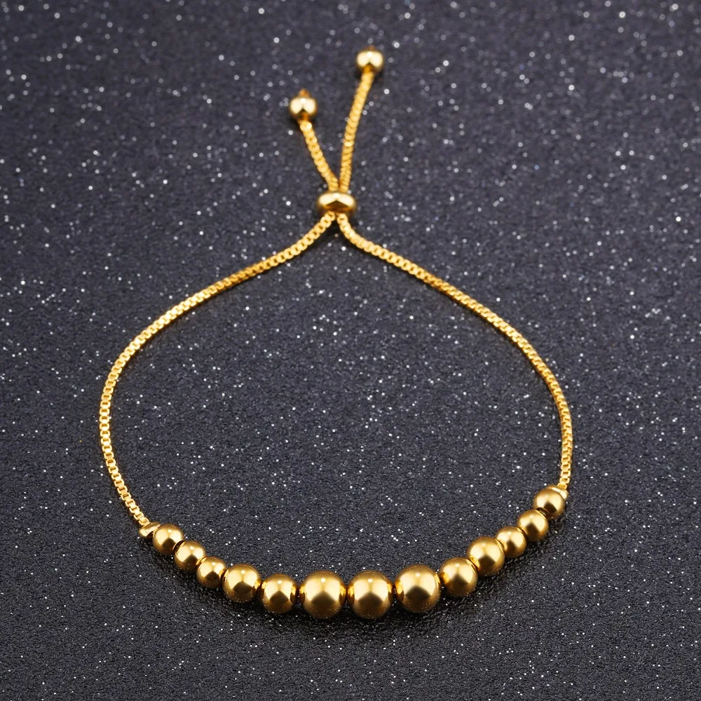 Fate Love 2017 New Arrival Small Beads Bracelet For Woman Accessories Copper Gold Color Charm Bracelet Length Adjustable KS954