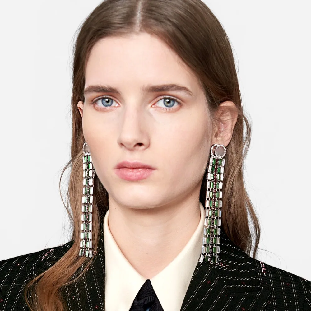 High Quality Women Fashion Rhinestone Long Chain Dangle Earrings Accessories Brand Lady's