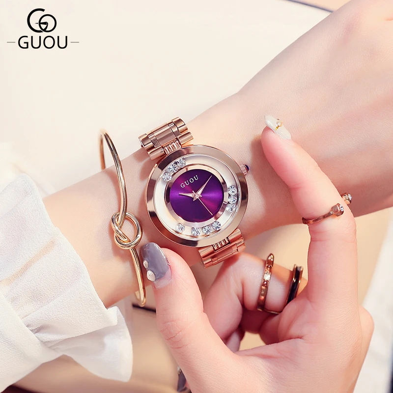 

GUOU Brand Glitter Diamond Watch Women Watches Luxury Rhinestone Women's Watches Rose gold Ladies Watch Clock saat reloj mujer