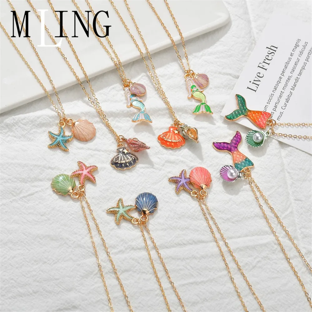 MLING Новый разноцветный кулон ожерелье Мода Морская звезда гребешок раковины