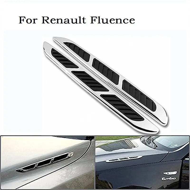 

Metal Silver Car Chrome Grille Shark Gill Simulation Air Flow Vent Fender Decals Stickers Decoration Cover For Renault Fluence
