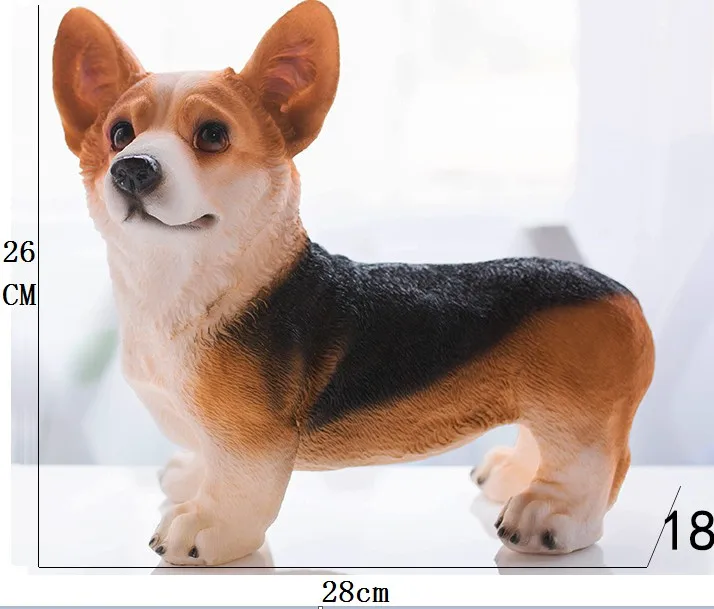 Resin Craft Lebensechte Walisische Corgi Hund Figur Tiermodell Home Decoration