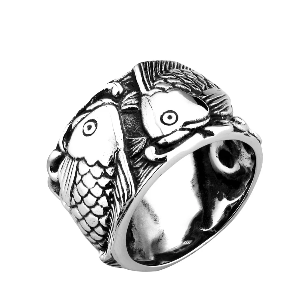 

SKA Men's Ring Retro Rings For Male Women Finger Jewelry Titanium Steel Anel Relief Fish Personality Anillos Hombre BR8-257