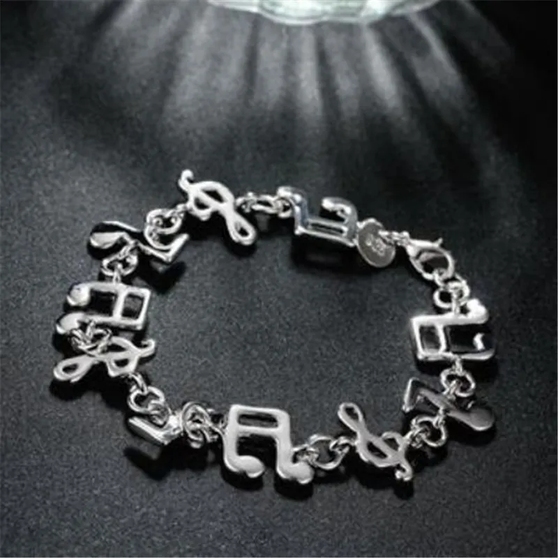 Top New 925 Sterling Silver Jewelry 8 inch Musical Note Chain Bracelet