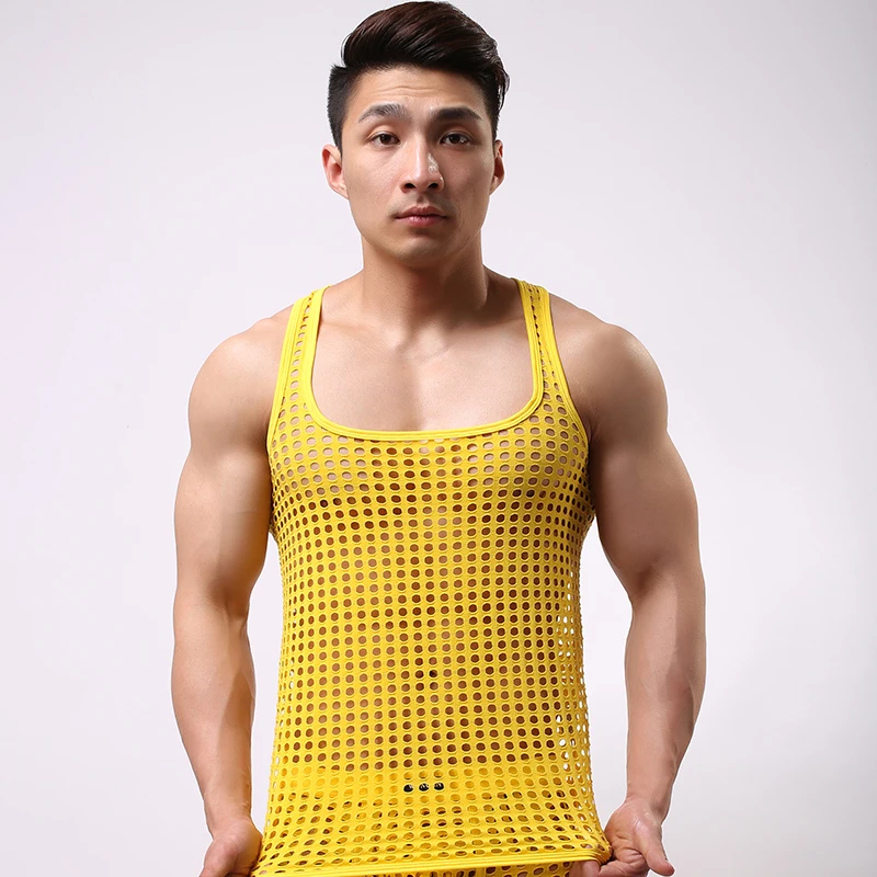 2017 Summer Fashion Cut outs Men Sexy See Inner Funny Tank Tops