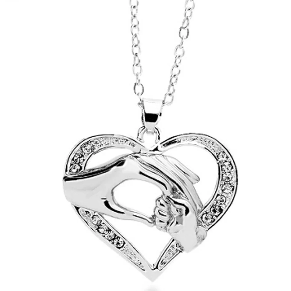 Mother's Day Gift Jewelry Necklace Heart Shaped With Crystal Stone Around mother's Hand And Baby' Pendant | Украшения и