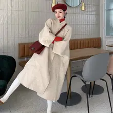 Plus Size casaco feminino inverno Stand Collar Windbreaker Retro Fashion Loose Long Section Long Sleeve Woolen Coat f1121