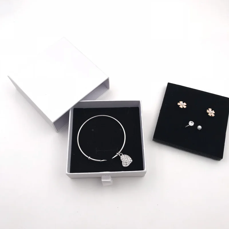 Белая бумажная упаковочная коробка для ожерелья с губкой, 1 набор, браслет, серьги, кольцо, ювелирные коробки для колец, подарок