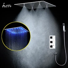 Fashion 4 Function Thermostatic Shower Head Set Led Ceiling Square Shower Head +Triple Handle Mixer Valve +6 Massage Spray Jet Fashion 4 Function Thermostatic Shower Head Set Led Ceiling Square Shower Head +Triple Handle Mixer Valve +6 Massage Spray Jet