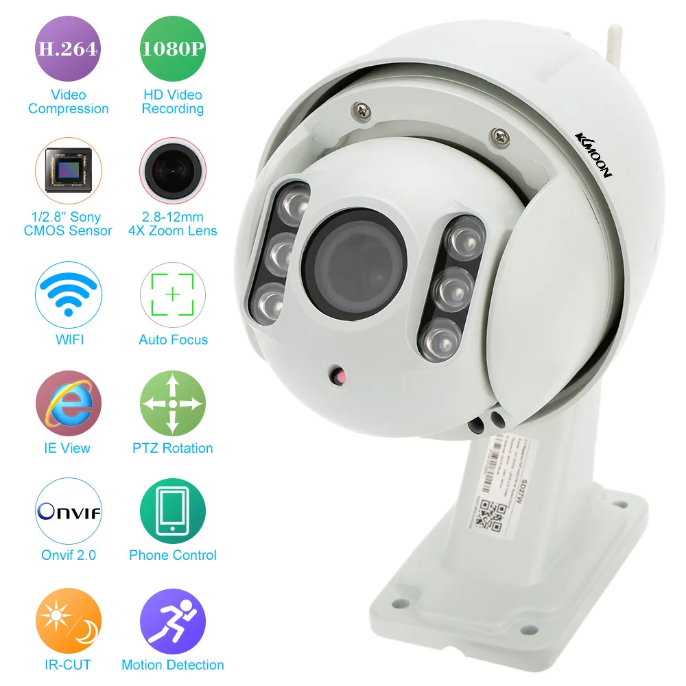  KKmoon Wireless WiFi IP Camera HD 1080P H.264 2.8-12mm Auto-focus IR 1/2.8" CMOS PTZ Wireless Security Surveillance CCTV Camera 