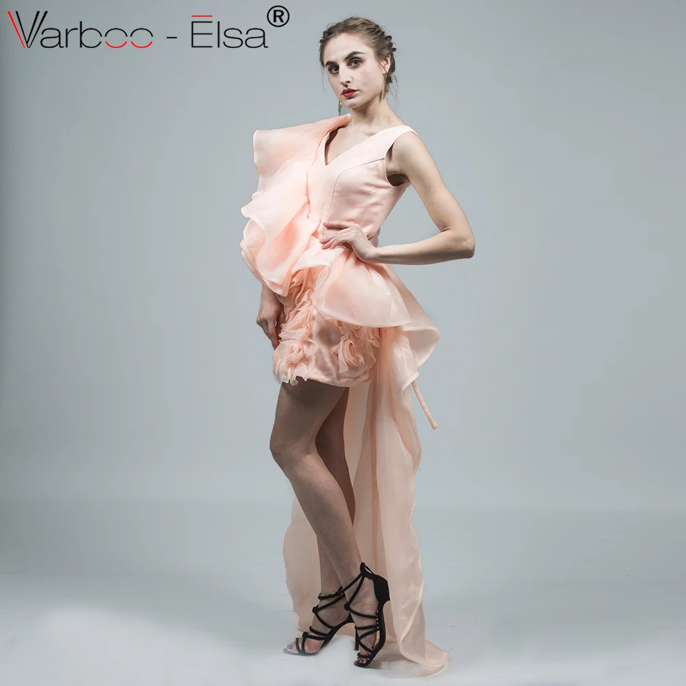 

VARBOO_ELSA vestido coctel Organza Short Prom Dress 2018 Sexy Double V-neck Mini Formal Gown Pleat Flower Cocktail Party Gown