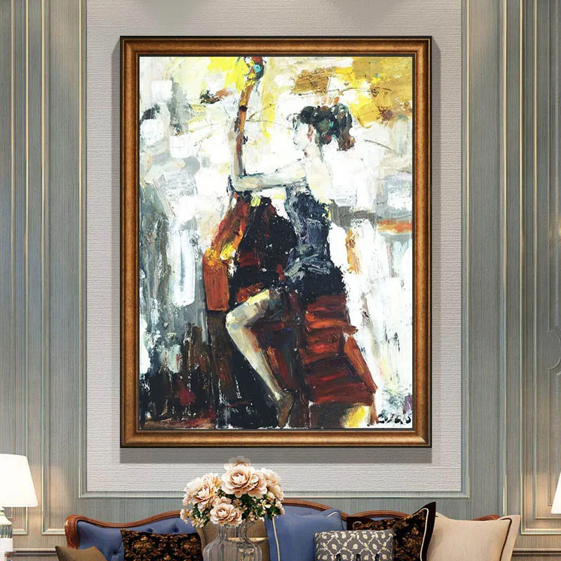 

Hand-painted High Quality Modern Girl Abstract Figure Oil Painting on Canvas for Living Room Decor Abstract Wall Painting