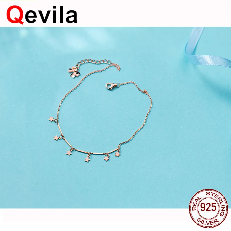 Qevila ювелирные изделия ножной браслет из стерлингового серебра 925 пробы anklets Для женщин простые прозрачные сладкие звезды лодыжки браслеты богемные браслеты на ногу бохо