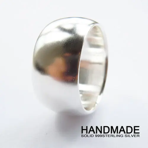 Wellmade 12mm Solid 999 Fine Silver Plain Band Ring