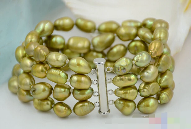 

free shipping 08757 4row bronze baroque freshwater cultured pearl bracelet