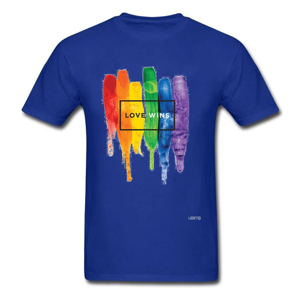 Newest Watercolor-LGBT-Love-Wins-Rainbow-Paint-Typographic T-shirts Autumn O-Neck 100% Cotton Tees for Men T Shirt Customized Watercolor-LGBT-Love-Wins-Rainbow-Paint-Typographic blue