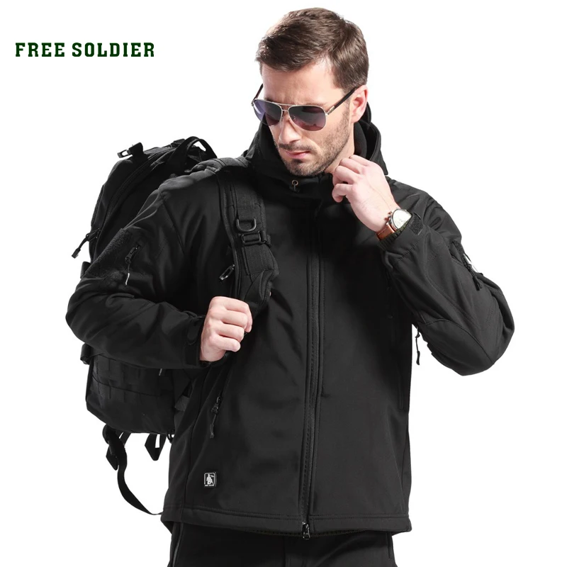 FREE SOLDIER Mens Outdoor Waterproof Soft Shell Hooded Military Tactical Jacket