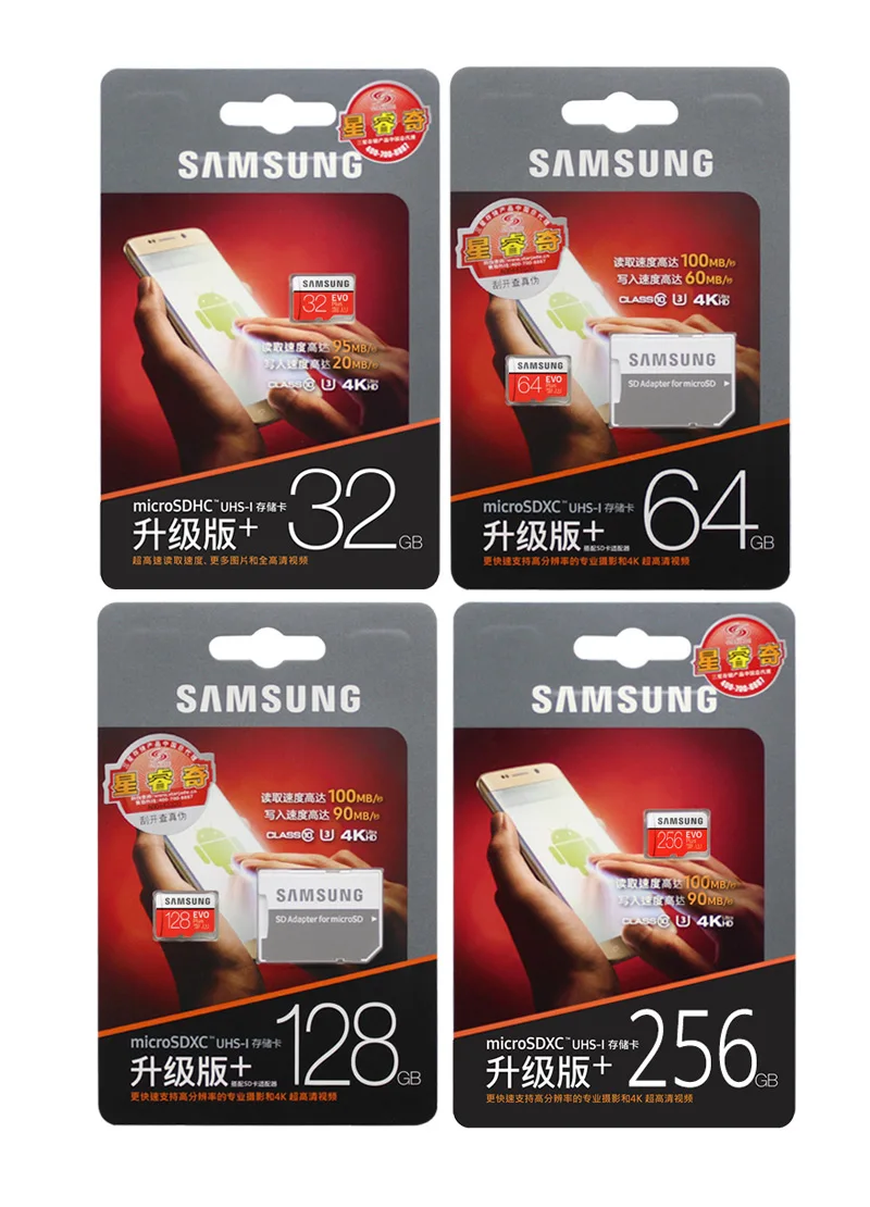 Карта памяти SAMSUNG EVO PLUS 128 ГБ Высокое Скорость 100 МБ/с. Micro SD класса 10 U3 TF карты UHS-I 64 Гб оперативной памяти, 32 Гб встроенной памяти Micro SD карты