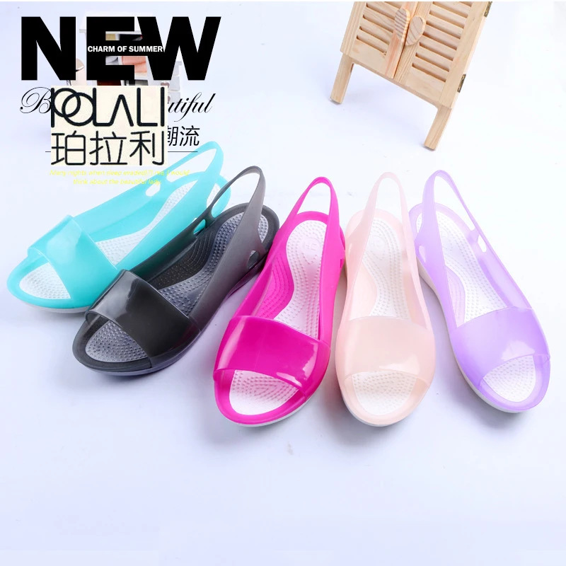 POLALI Women Sandals Colorful Women Shoes Peep Toe Stappy Beach Rainbow Croc Jelly Shoes Woman Summer shoes ST236