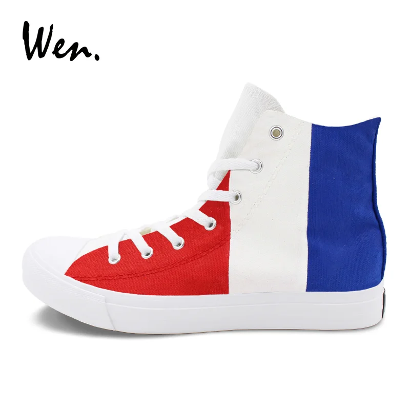 Wen Design Scarpe Personalizzate Dipinte A Mano Bandiera Francia Blu Bianco Rosso Strisce Verticali Sneakers Alte Da Donna In Tela Da Uomo High Canvas Sneakers Sneakers Designersneakers Sneakers Aliexpress