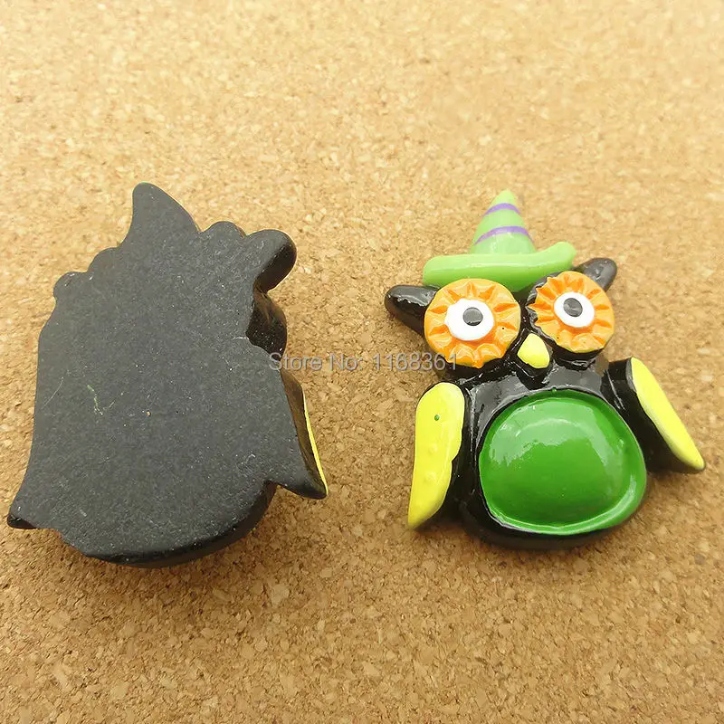 1pcs/lot resin flat back Halloween cruel green owl cartoon animal 29mm Cabochons Hair Bow Center DIY Christmas decration C114-8