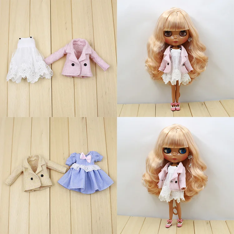 Наряды для куклы Blyth, белое кружевное платье, розовое пальто для тела, элегантная одежда 1/6, BJD, azone, icy, pullip, jeeryberry