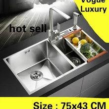 Квартира кухонный ручная раковина двойной паз vogue общий посуду 304 из нержавеющей стали 75x43 см для ухода за ребенком для мам