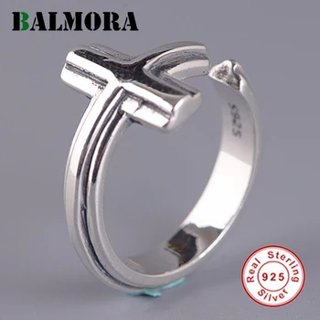 

BALMORA 925 Sterling Silver Glossy Cross Open Rings for Women Mother Lady Gift Vintage Ring Fashion Jewelry Anillos SY22506