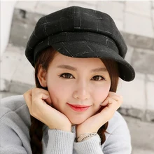 Retro Fashion Spring Winter Artist Octagonal Cap Peaked Hat Casquette Beret Wool Woolen Female Tartan Plaid Hats All Match