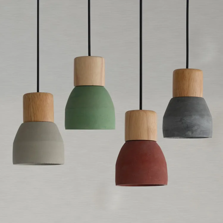 Nordic Ash Wood Cement Pendant Lamp Modern Concret Red Blue Black Gray Cement Pendant Light Drop Home Light Vintage Dining Room Lamp (15)