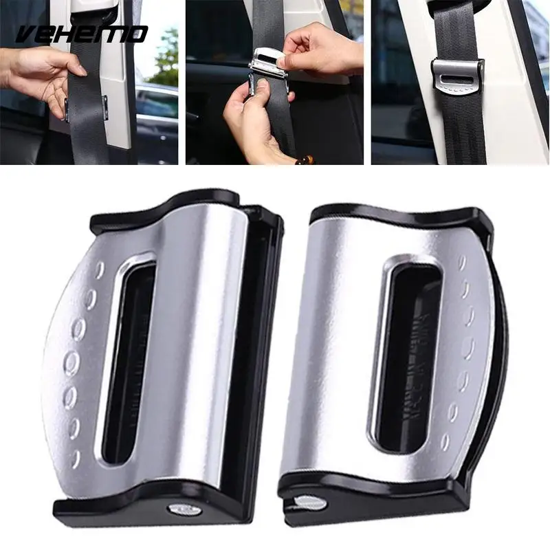 Vehemo 2Pcs Car Silver + Black Plastic Auto Seat Belt Strap Adjuster