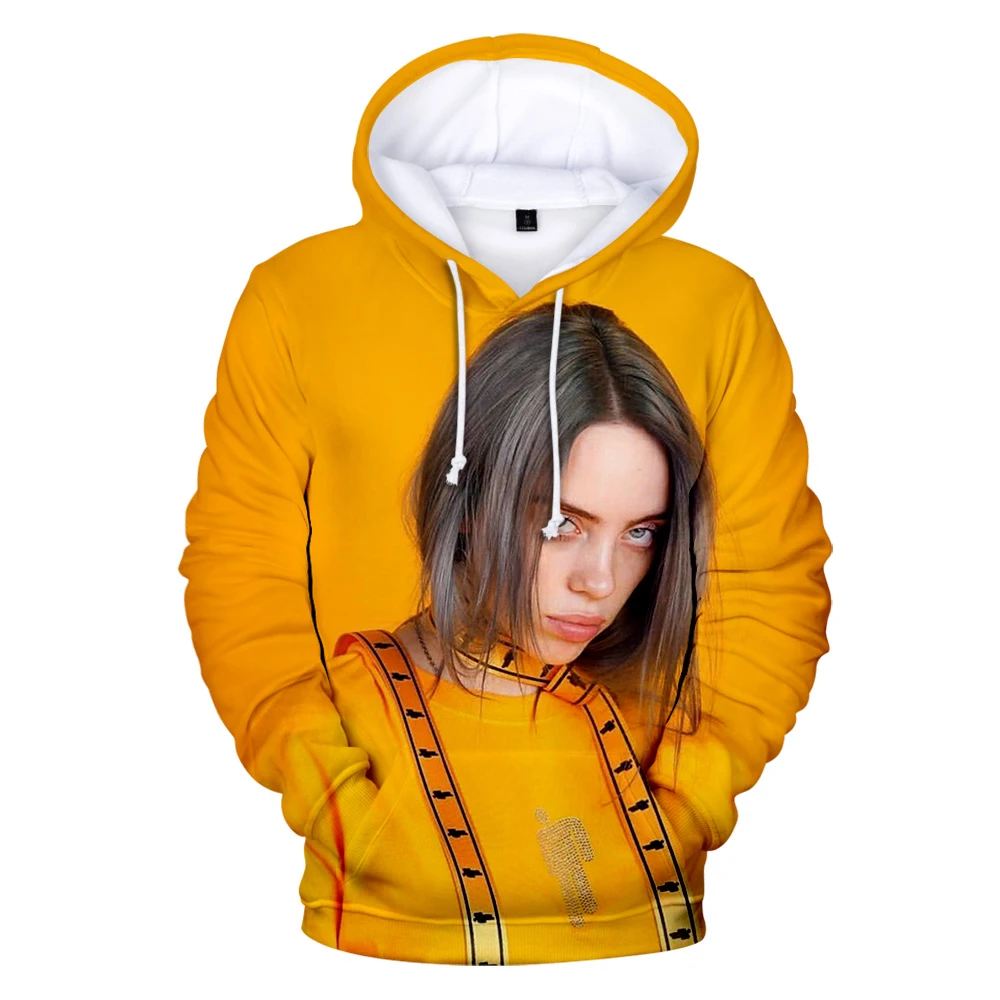 Толстовки с капюшоном Billie Eilish Pop Star 3D принтом универсальные пуловеры Весенние