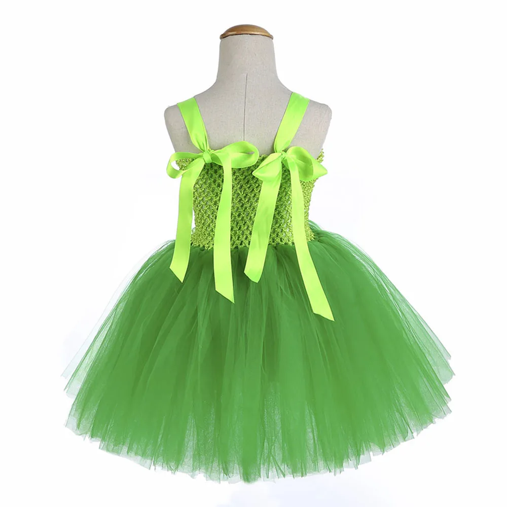 Green Santa Flower Fairy Princess Party Dresses for Little Girls Tinkerbell Tutu Dress with Fairy Magic Wand Wing Headwear 1-12Y (4)