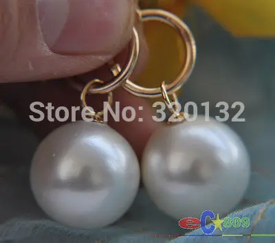 

16MM WHITE ROUND SOUTH SEA SHELL PEARL DANGLE EARRING WHOLESALE 4pcs (2 Pairs) 18K Gold Plated Hook Earrings Free Shiping