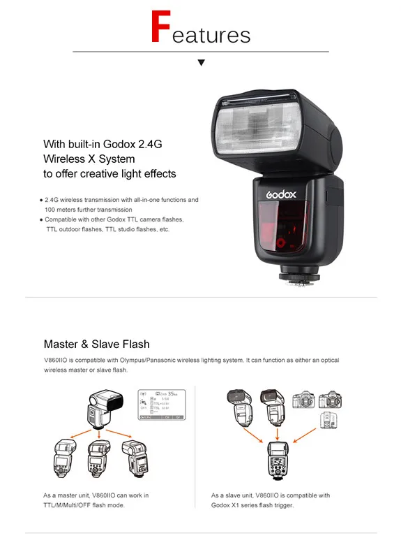 Вспышка Godox V860II O Speedlite GN60 HSS 1/8000s TTL + триггерный передатчик для Olympus PanasonicCD50 2