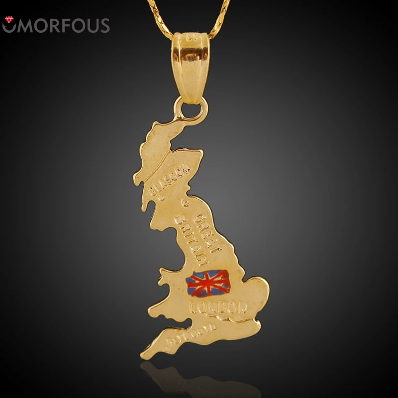 1PC United Kingdom map pendant necklace british gold color UK Great Britain/Northern Ireland jewelry