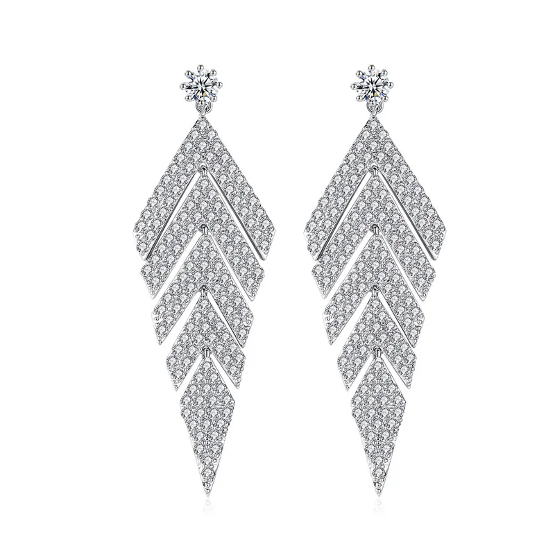

Luxurious Korean Style Cubic Zirconia Leaf Drop Earrings Jewelry For Women Anniversary Engagement Wedding Party Gift