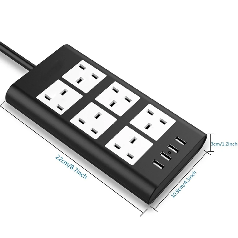 Плоский удлинитель на 6 розеток переменного тока Великобритания розетка с USB
